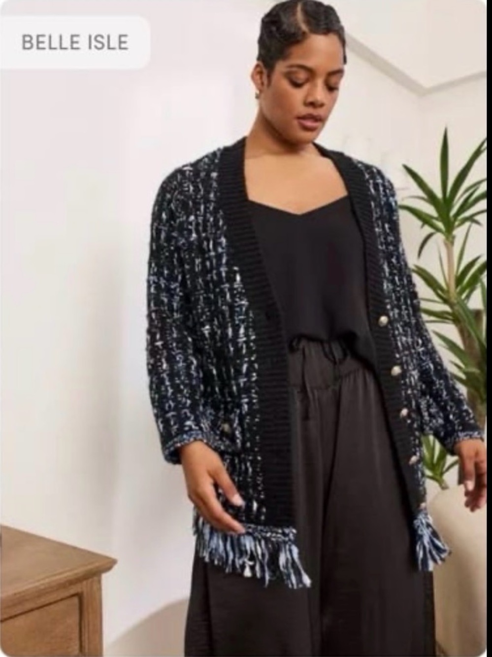 TORRID Belle Isle Oversized Fringe Cardigan Sweater Black Gold Buttons NWT 4X